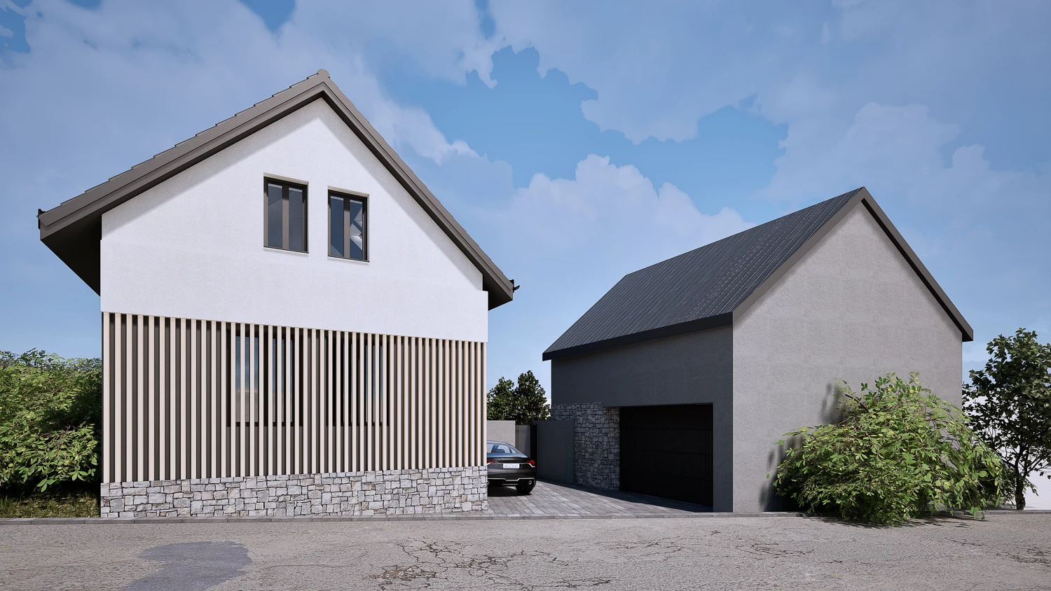 Rodinný dům Mnichovice — exteriér s garáží
